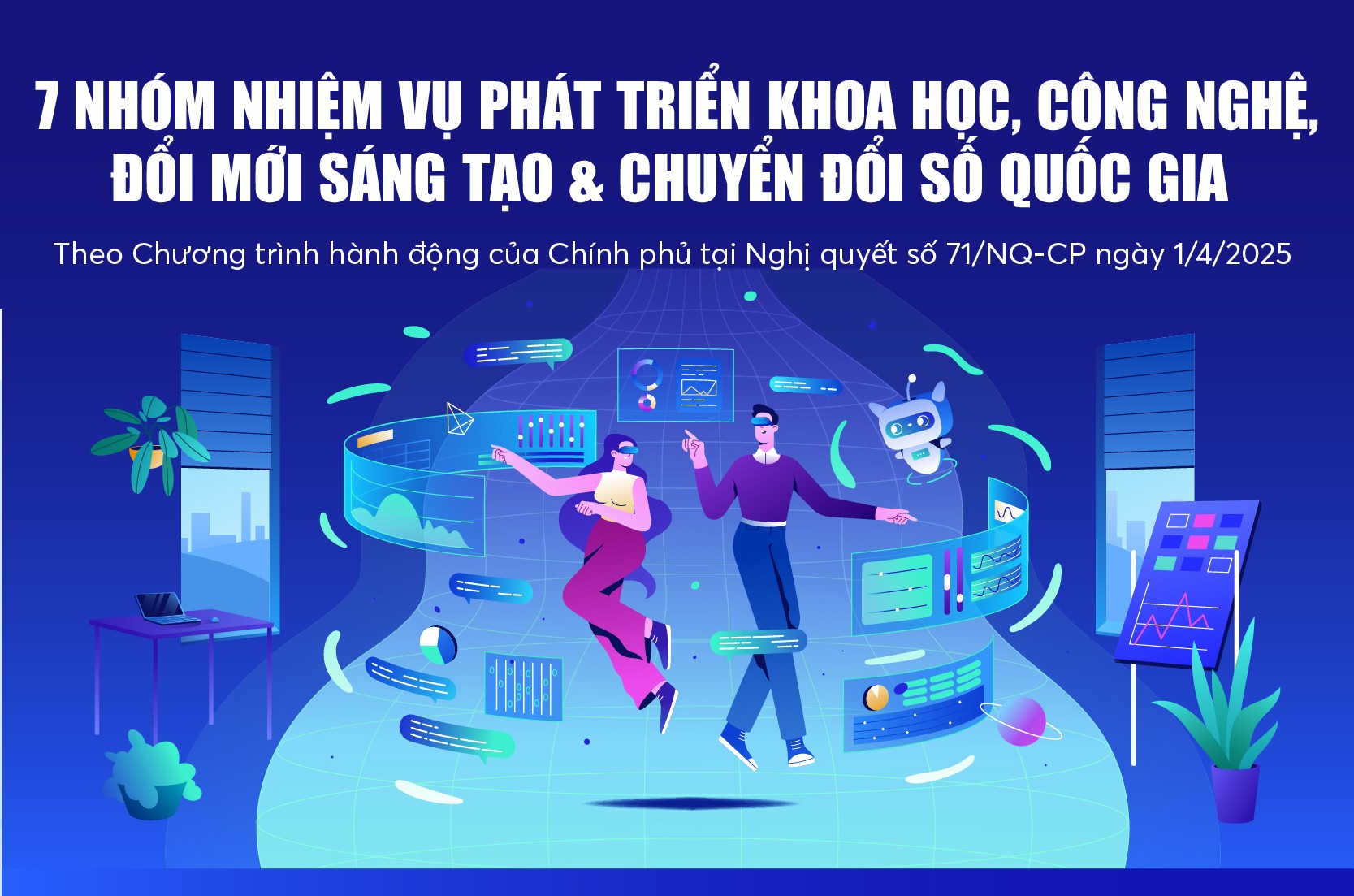 Infographics: 7 nhóm nhiệm vụ phát triển khoa học, công nghệ, đổi mới sáng tạo và chuyển đổi số quốc gia 