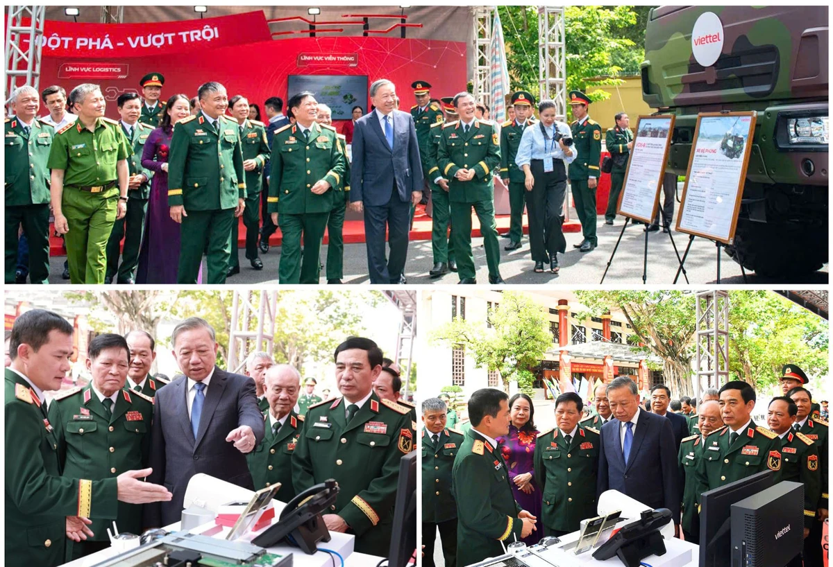 General Secretary To Lam (now General Secretary and President of Vietnam) and other delegates visited Viettel's modern products and equipment at the 11th All-Army Emulation Congress.